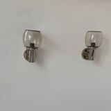 Pair of vintage wall lights, chromed metal and bubbled glass, France, 1960