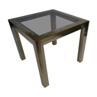 Piece of sofa coffee table brass chrome, brass. 2 glass trays. Italy 1970's