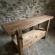Vintage French beech side table, console, washbasin unit, industrial side table, circa 1950–1970.