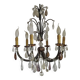 French Art Deco 6-Light Green Finish Bronze Crystal & Glass Chandelier 5343