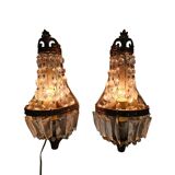 2 wall lamps - gold plated - crystal - 60's