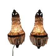 2 wall lamps - gold plated - crystal - 60's