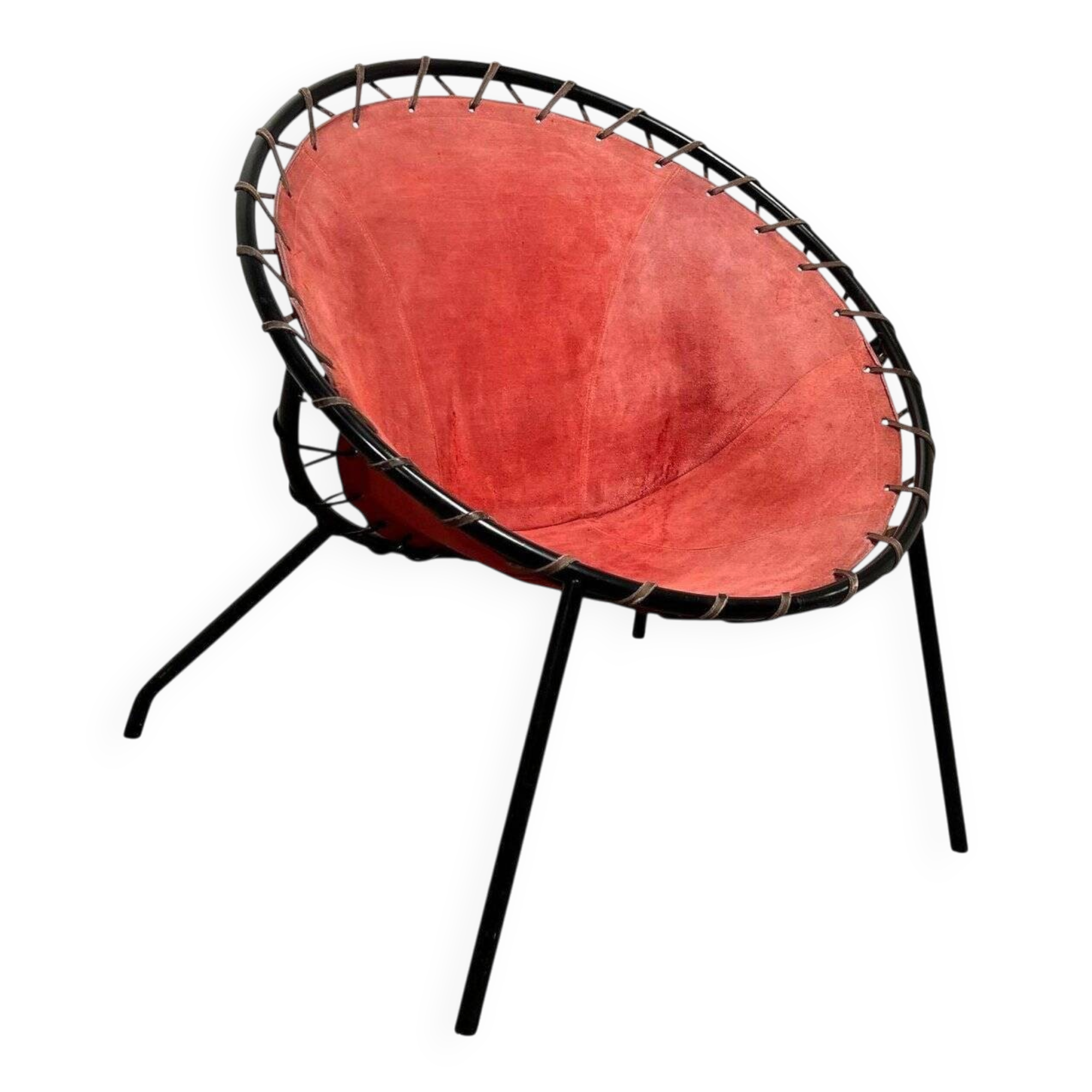 Balloon Lounge Chair in Red Suede & Metal by Hans Olsen, Denmark, 1960s