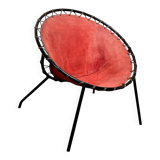 Balloon Lounge Chair in Red Suede & Metal by Hans Olsen, Denmark, 1960s