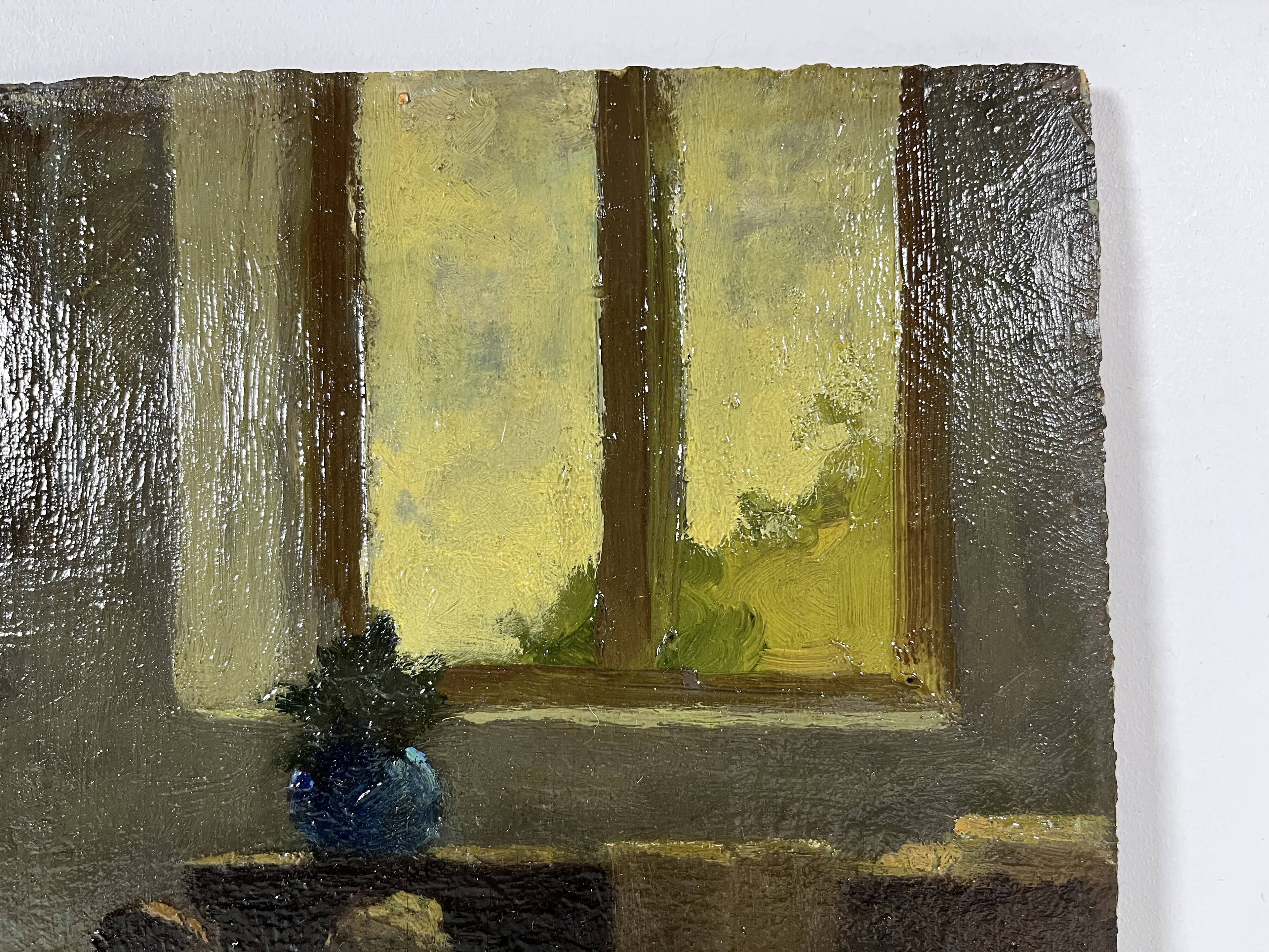 Huile sur panneau d'une scène d'intérieur 1920, tableau scène de genre