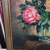Painting on canvas with a knife, vase and cut flowers, Léon Gasser dit Mas