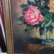 Painting on canvas with a knife, vase and cut flowers, Léon Gasser dit Mas