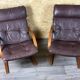 2x 60s 70s Easy Chair Leather Armchairs Westnofa Norway Mid Century