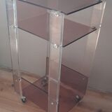 Transparent and smoked two-tone plexiglass console on wheels, 70 years