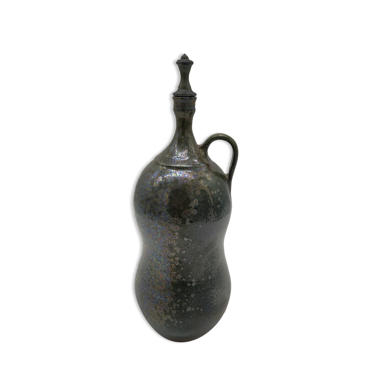 Bottle in iridescent green sandstone from the ceramist jean aimé Poirier