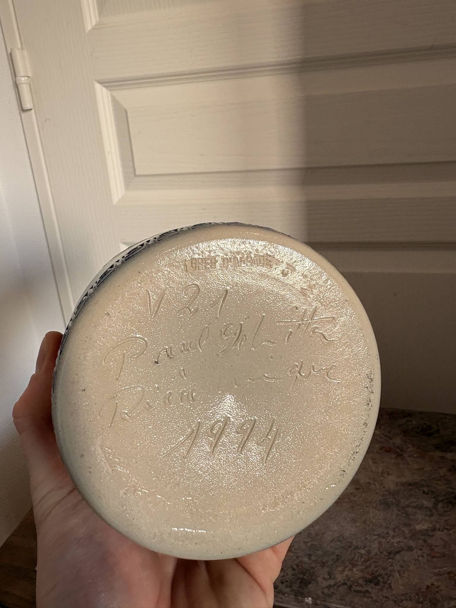 Old Stoneware Vase Ceramic Alsace Flowers Signed Paul Schmitter 1994 Unique