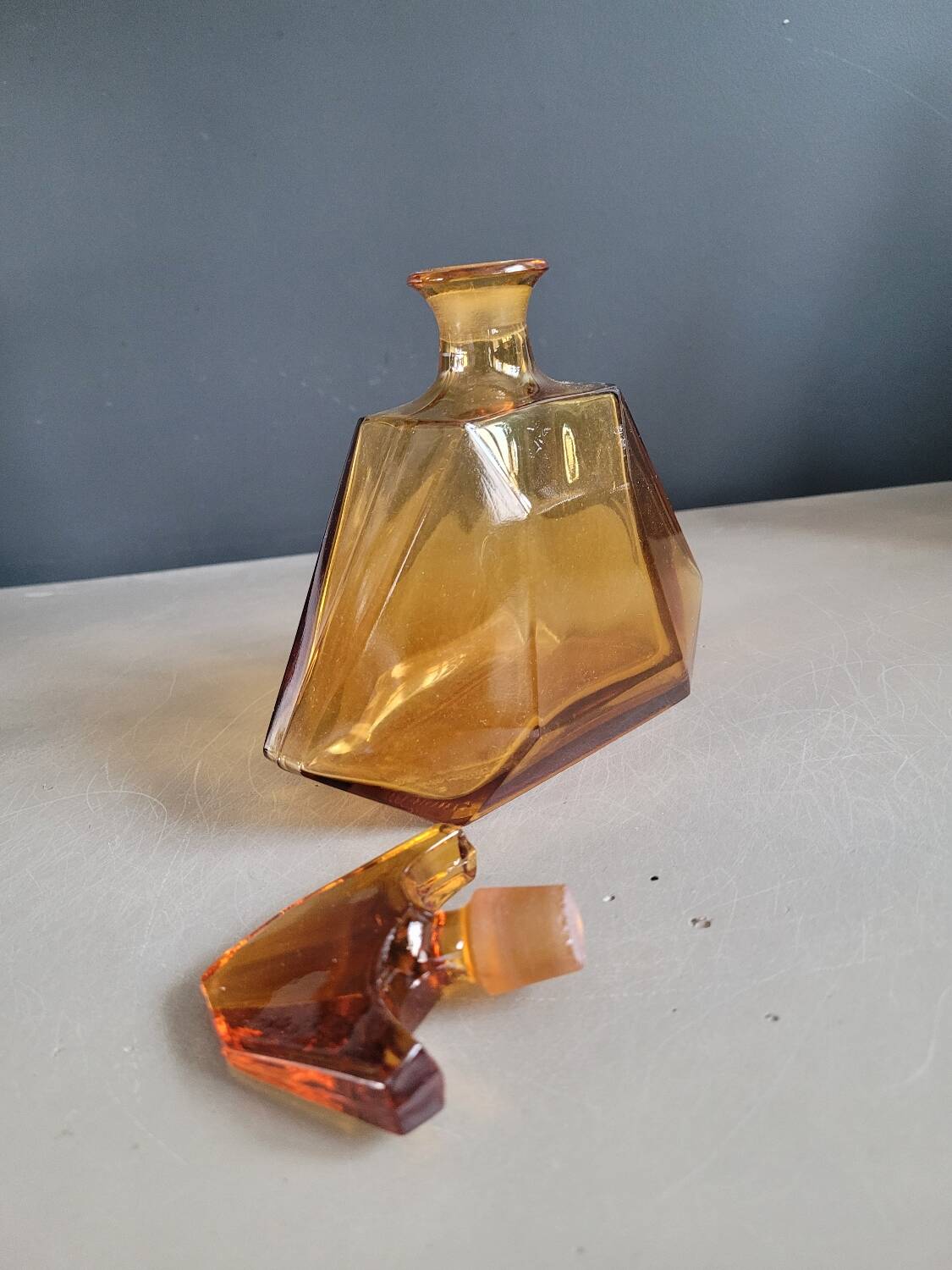 Art Deco liqueur carafe in amber glass