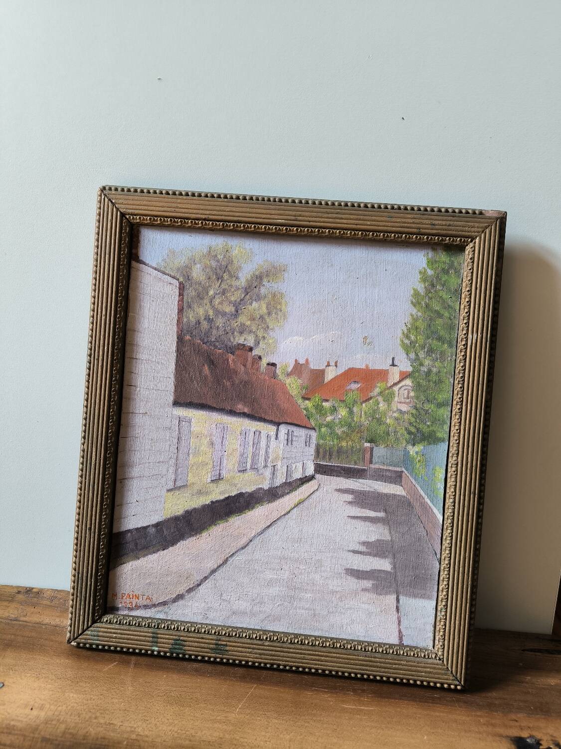 Vintage oil painting table signed M.Painta 1934 ruell.