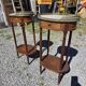 Pair of Louis XVI style bedside tables in mahogany, with marble tops.