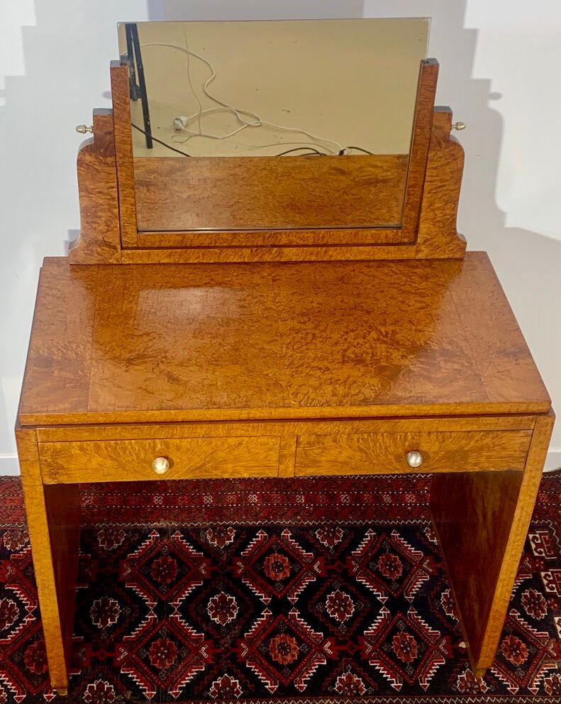 Coiffeuse époque Art Déco en placage de bois précieux Loupe d'AMBOINE