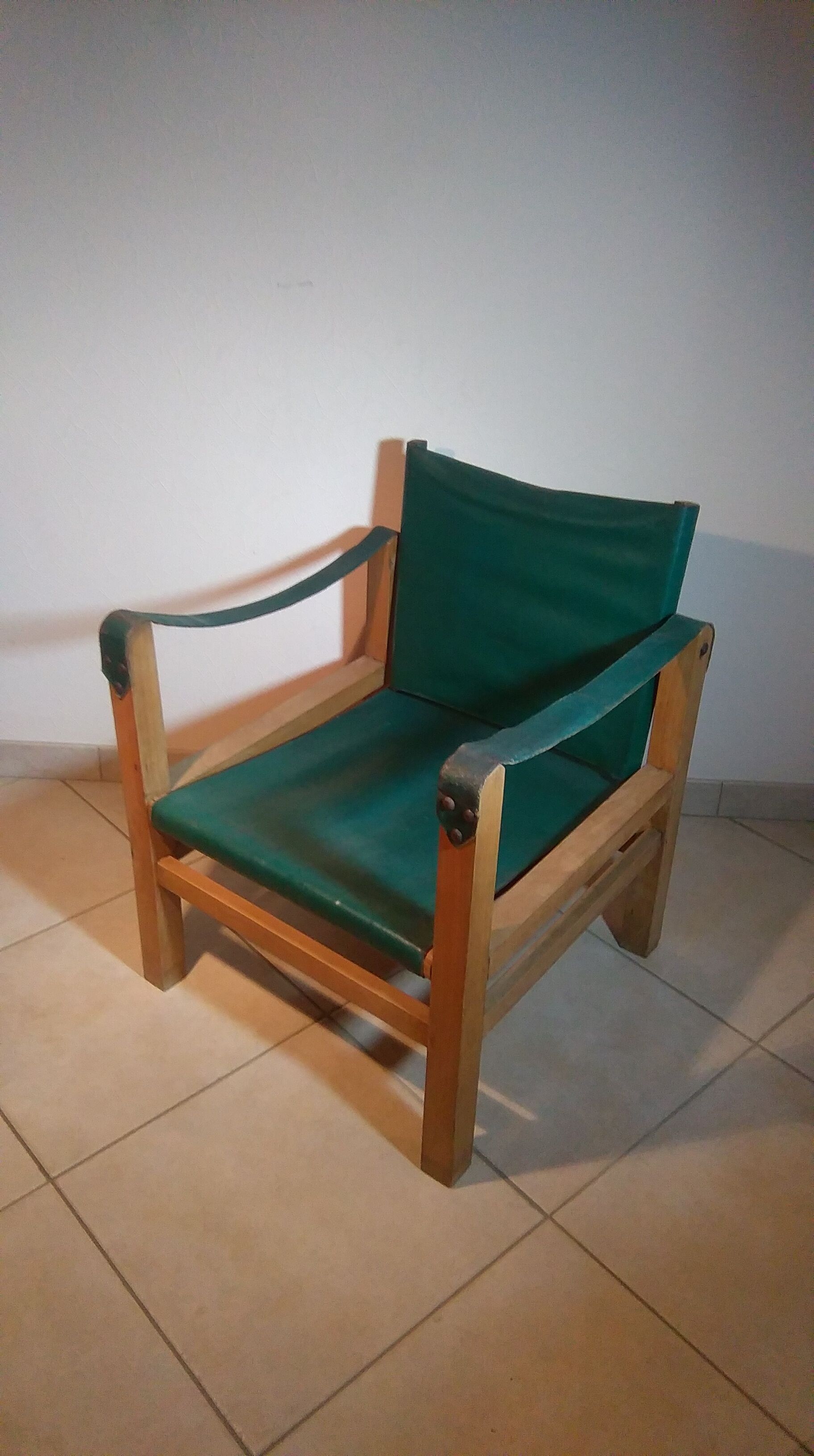60s wood and leather armchair