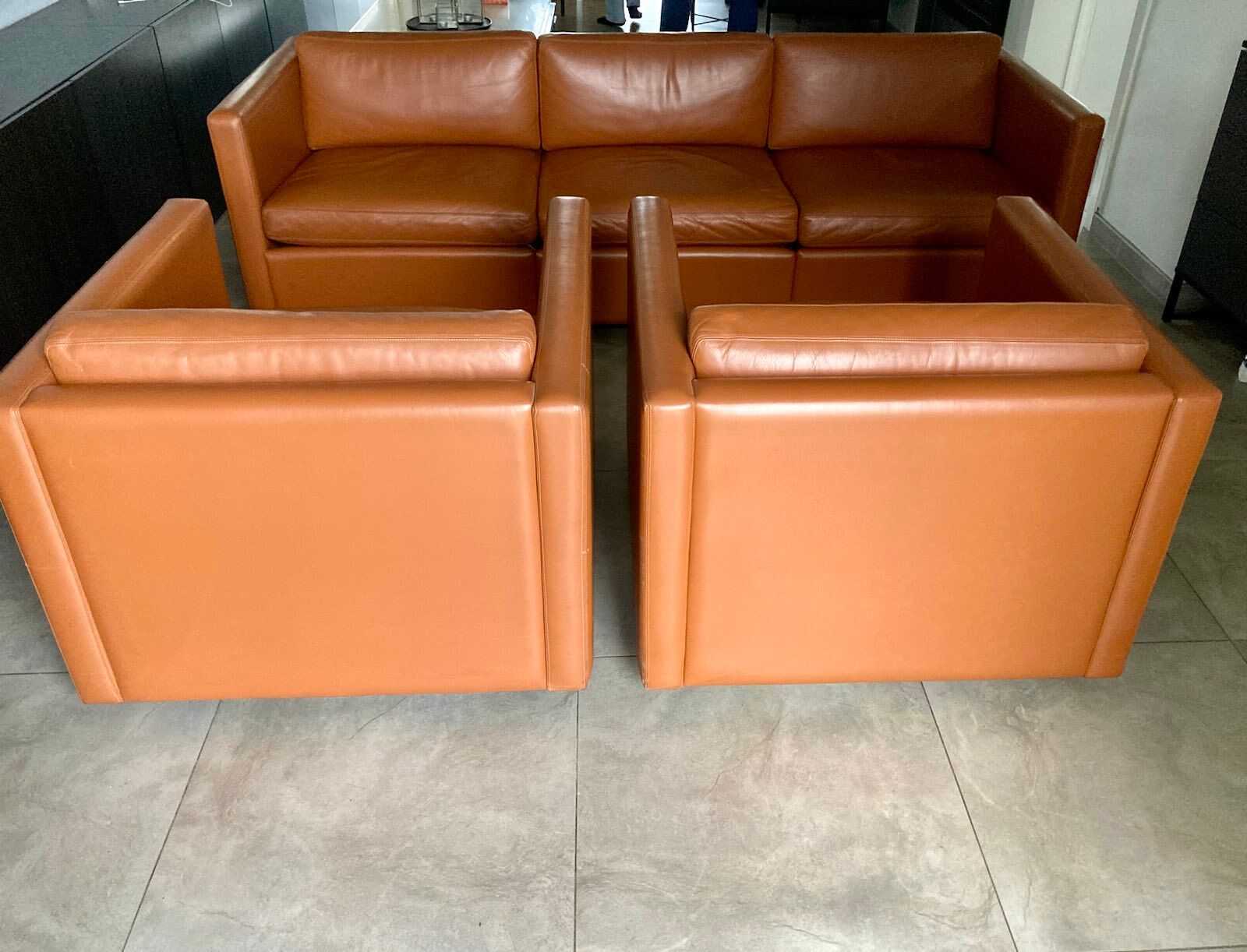 Gold leather salon by Charles Pfister for Knoll 1970
