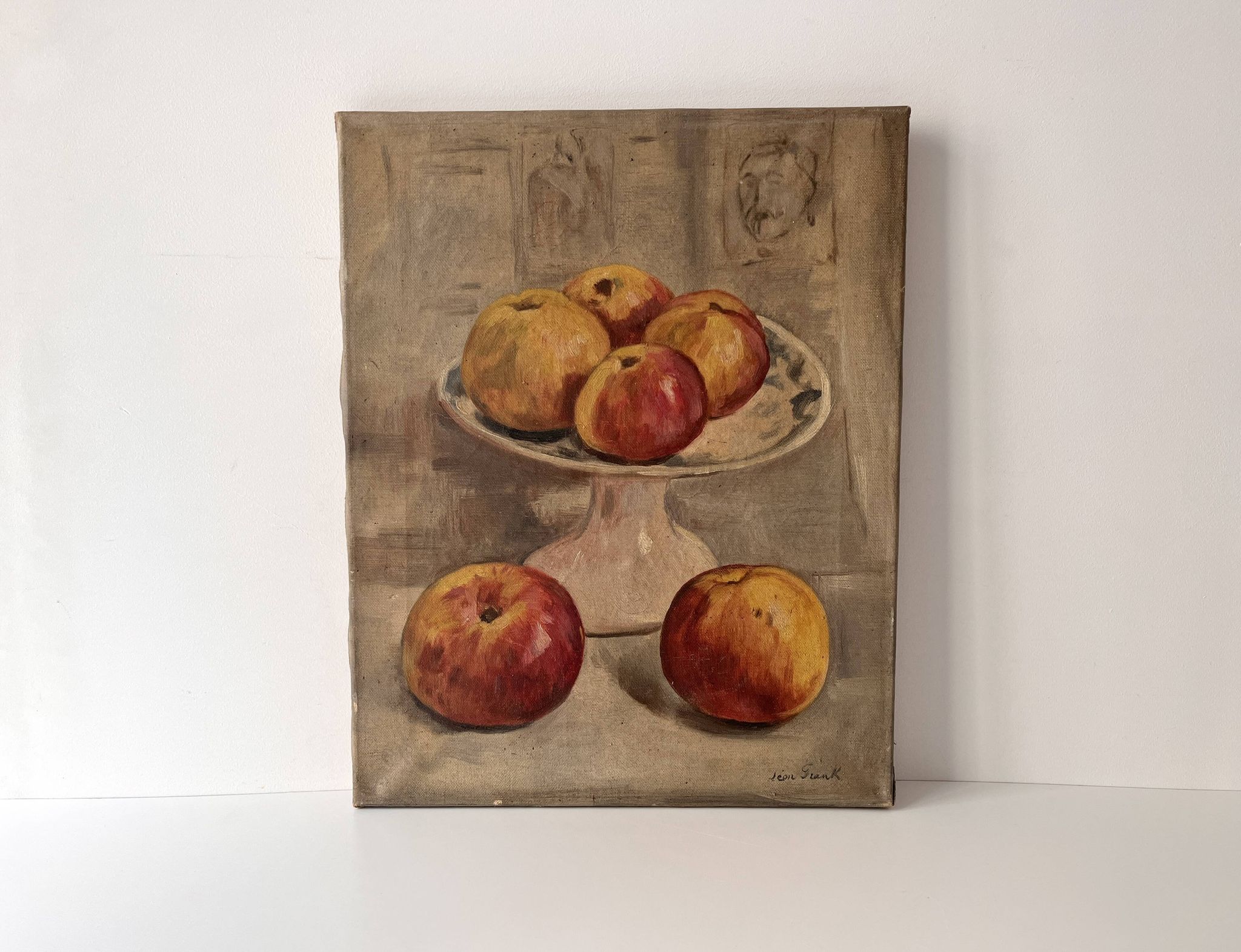 Nature morte aux pommes circa 1930, tableau à l'huile sur toile