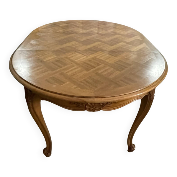 Belle table, ronde, extensible, style, Louis XV. Marqueterie