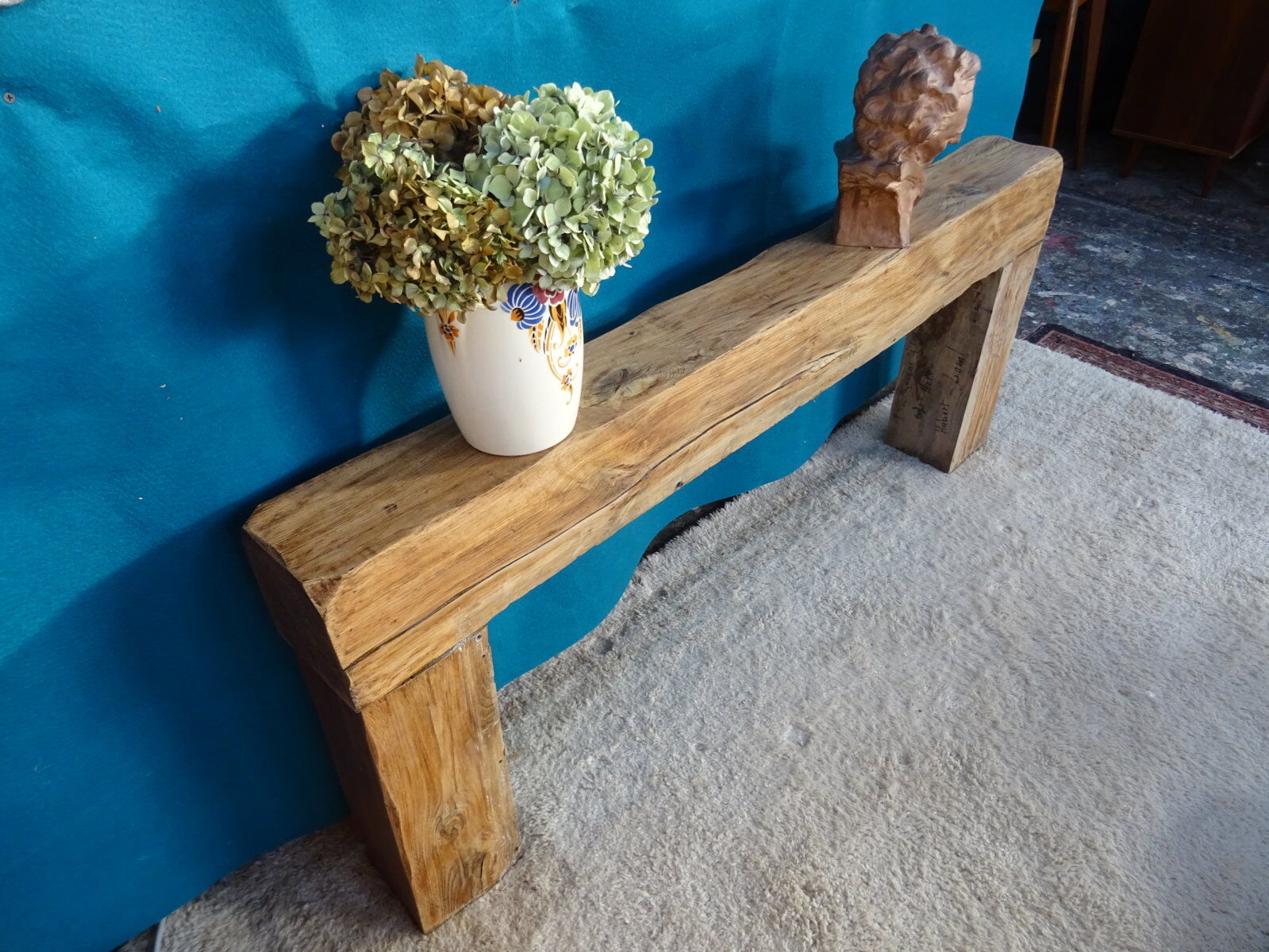 Brutalist console solid oak