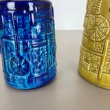 Set of 2 Multi-Color Fat Lava Op Art Pottery Vase by Bay Ceramics Germany, 1970s