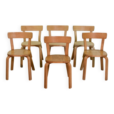 Rare ensemble de 6 chaises Alvar Aalto modèle 69 pour Artek