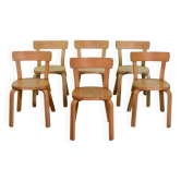 Rare ensemble de 6 chaises Alvar Aalto modèle 69 pour Artek