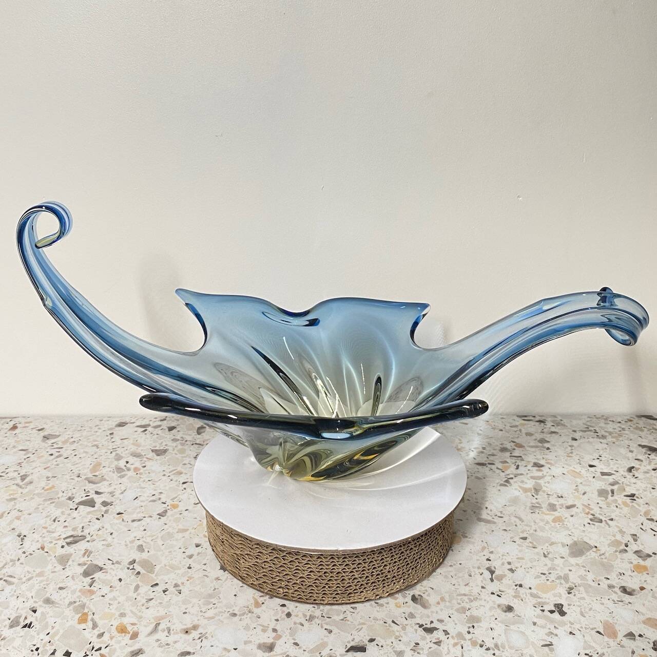 Large Murano centerbowl in blue & amber- Sommerso technique