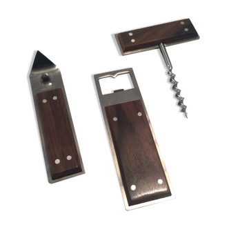Corkscrew set, vintage teak bottle opener 70s