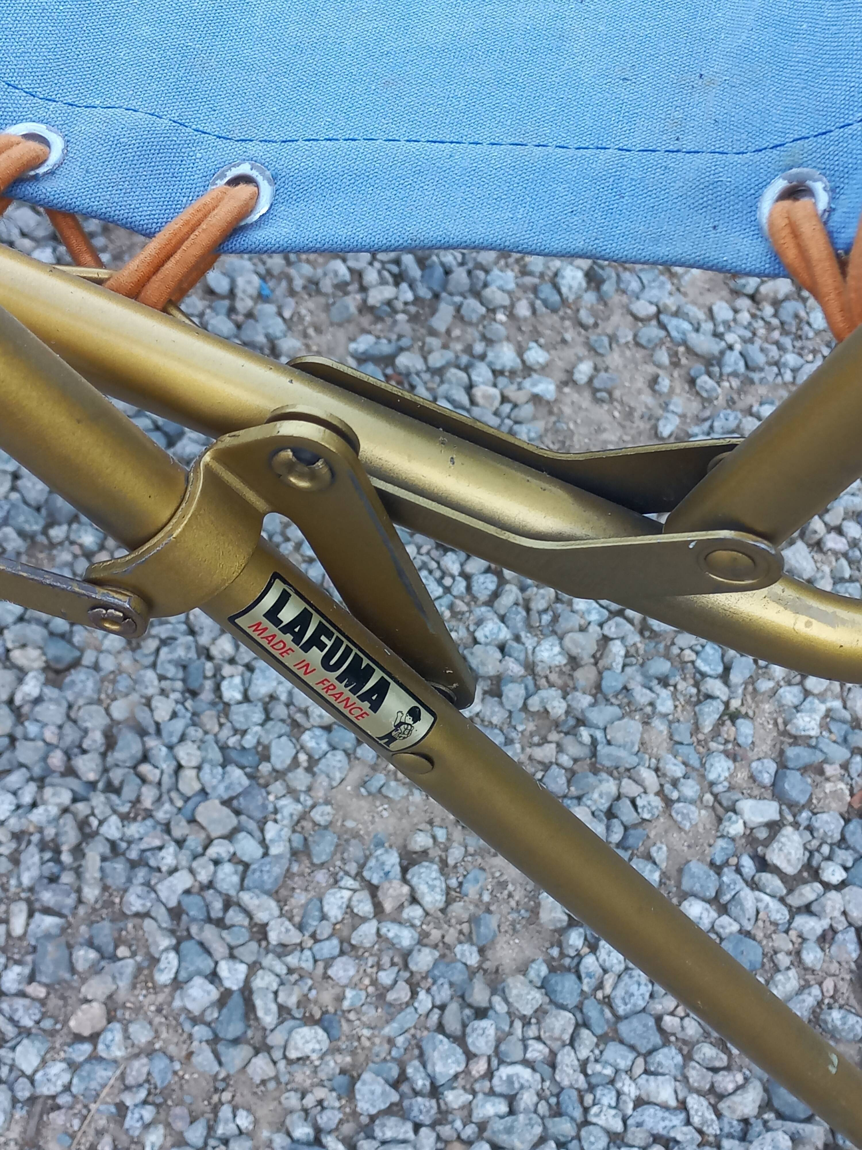 Set of 3 vintage lafuma sun loungers canvas and tubes + table