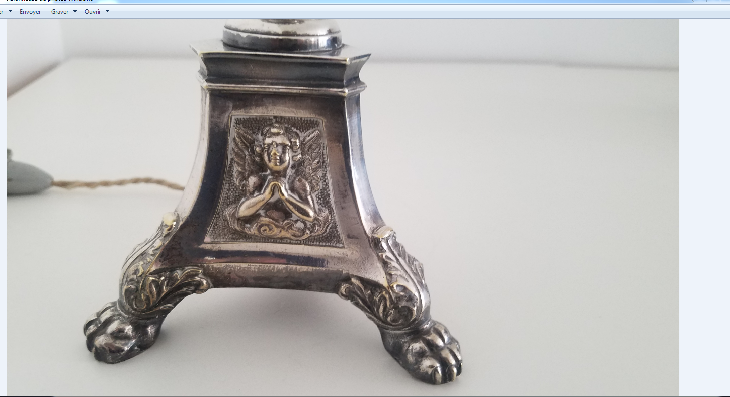 Silver metal lamp, old nineteenth electrified candle refurbished.