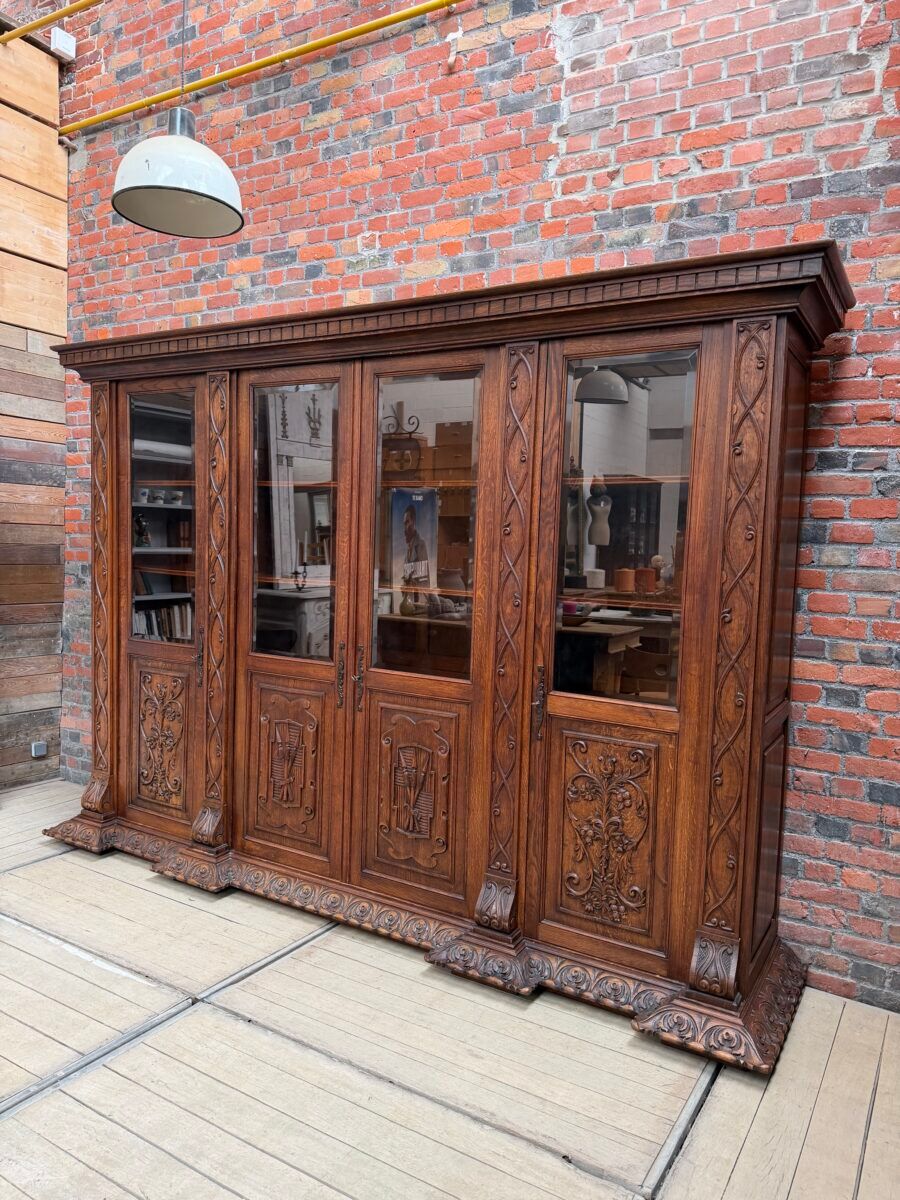 Large oak pharmacy display cabinet