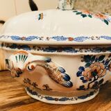 Large soup bowl in Gien earthenware model rooster and peonies