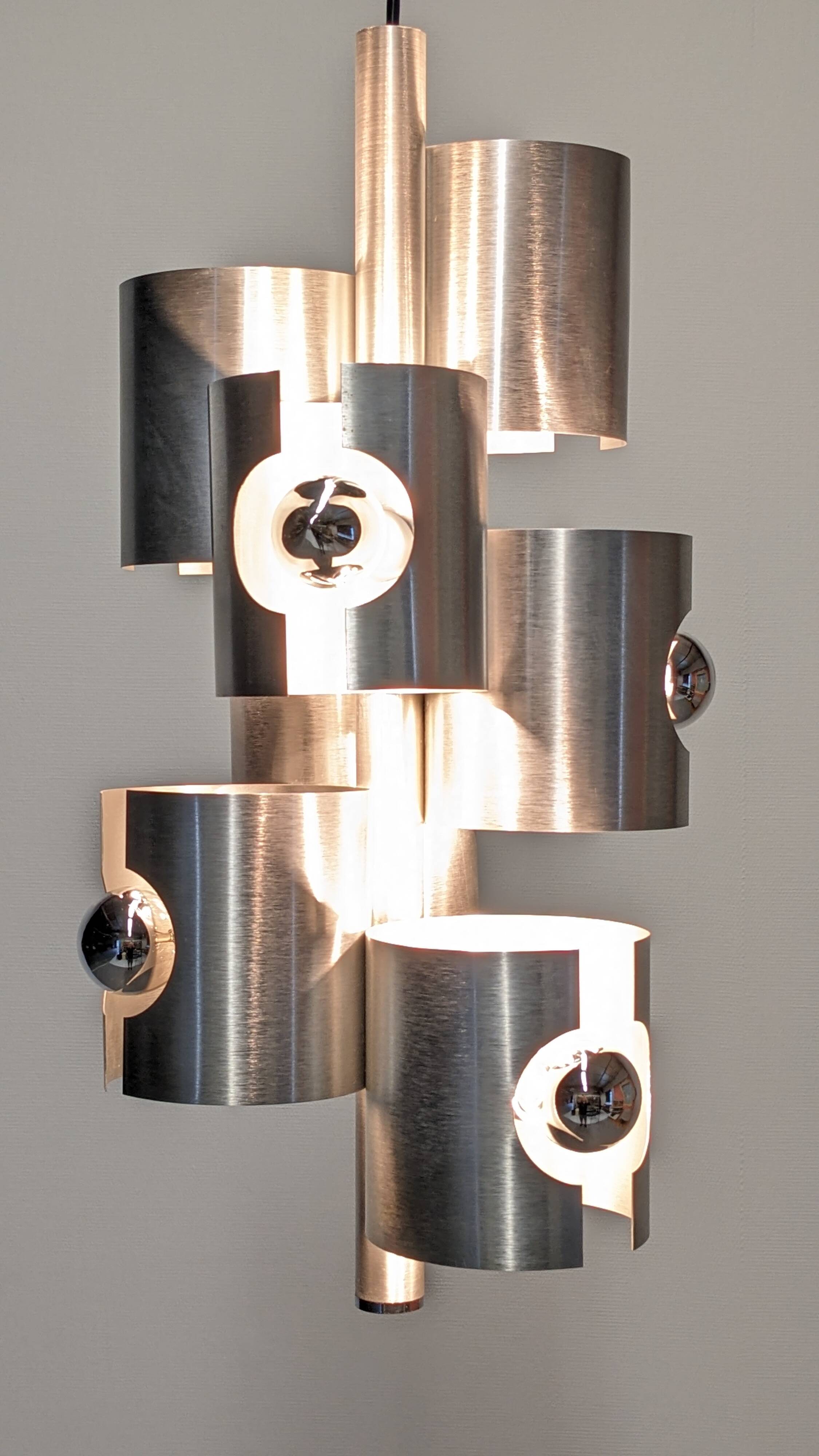 Space Age 7-light pipe chandelier, 1960s-70s