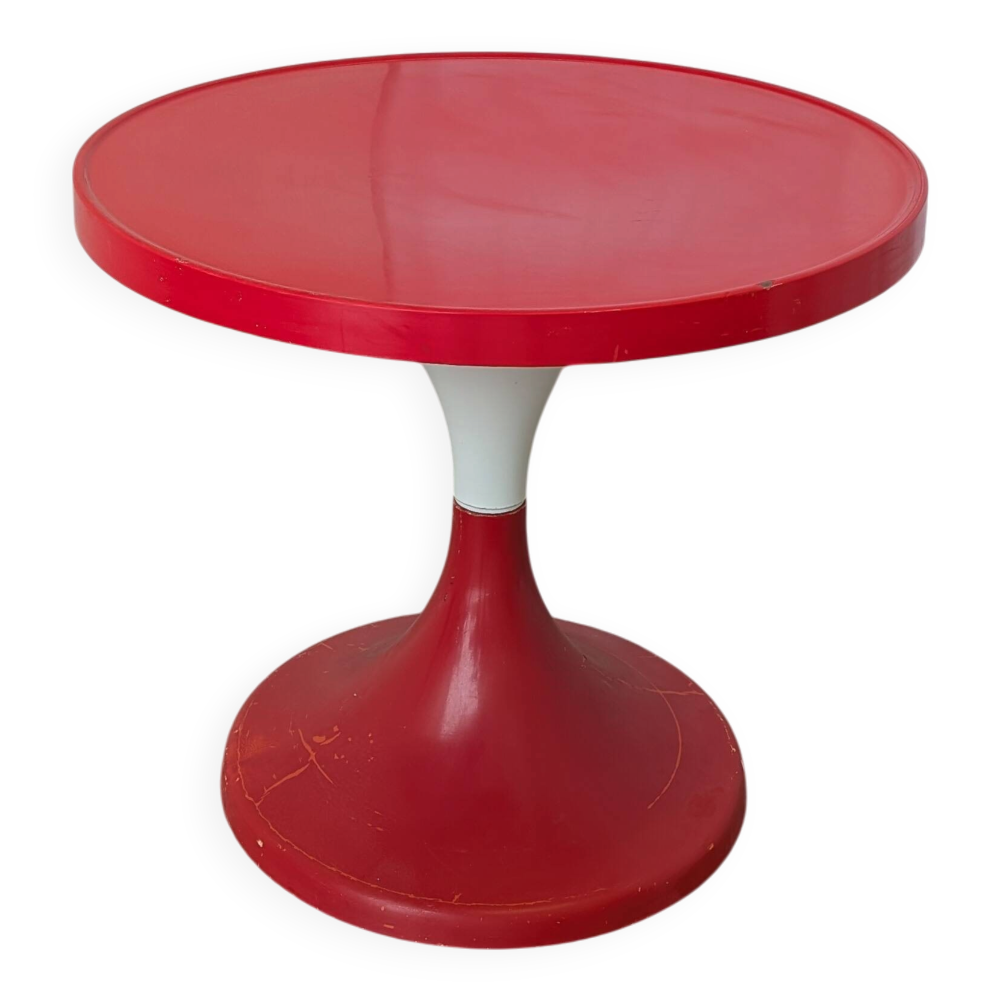 Table vintage en tulipe rouge par Meblo Yougoslavie / Table à piédestal