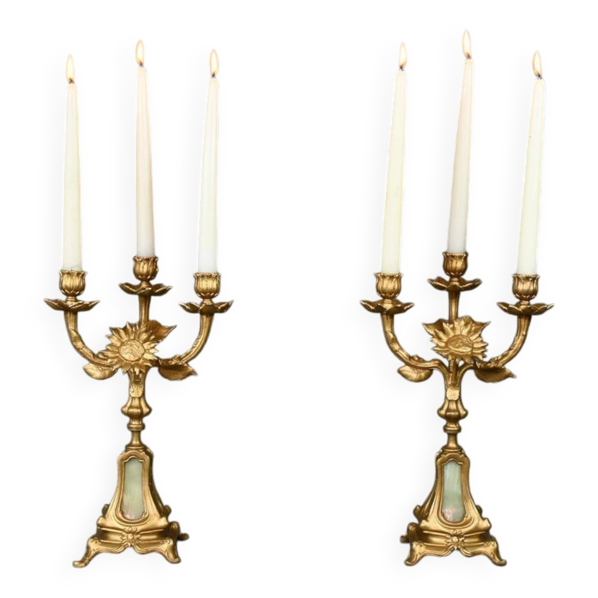 Pair of candelabra in gilded spelter and onyx – 1940