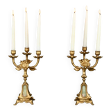 Pair of candelabra in gilded spelter and onyx – 1940