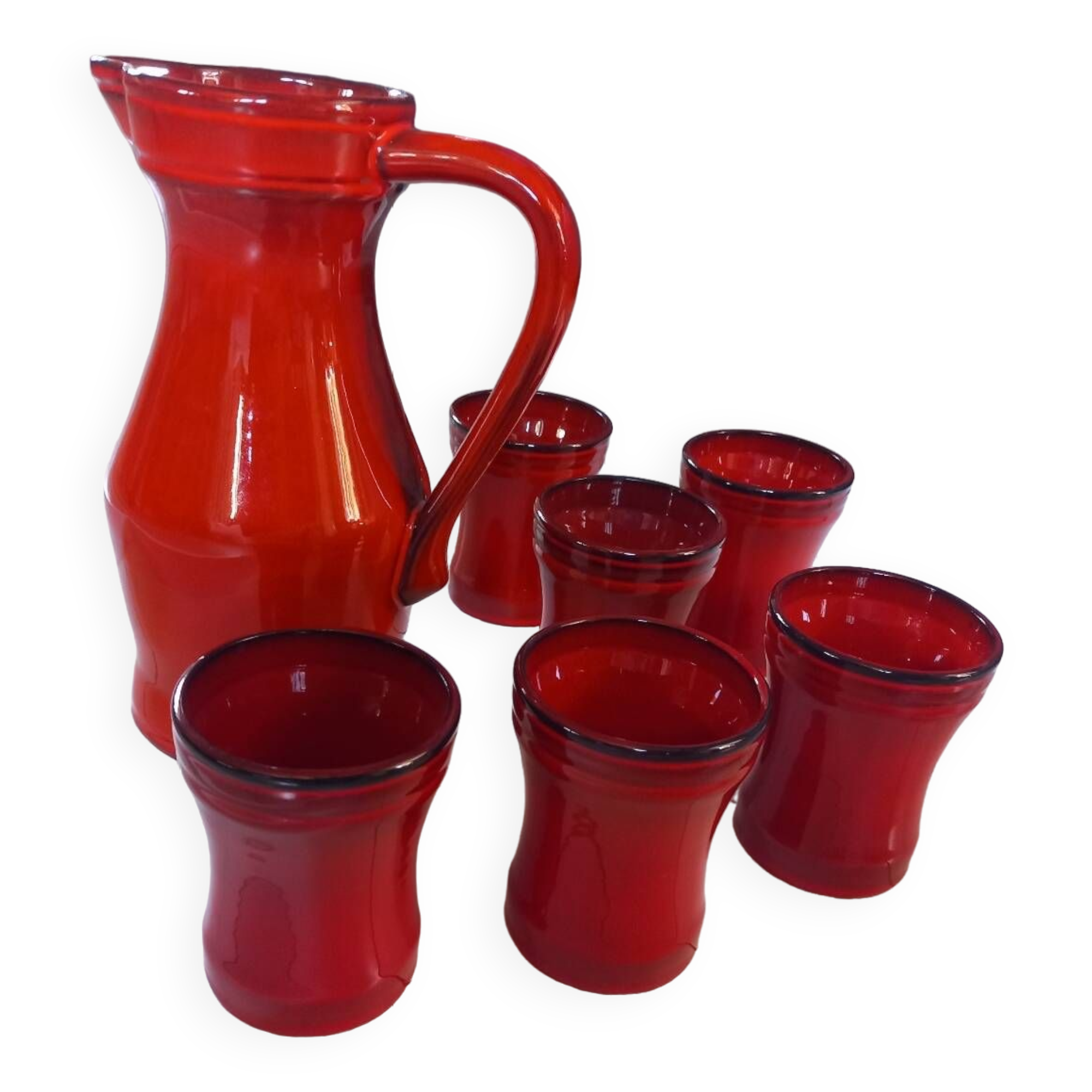 Pitcher and 6 old Elchinger mug glasses