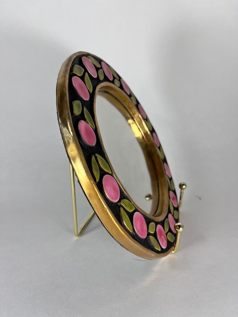 Round mirror Mithé Espelt vintage ceramic 1950