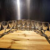 12 small twisted bistro glasses, 19th century
