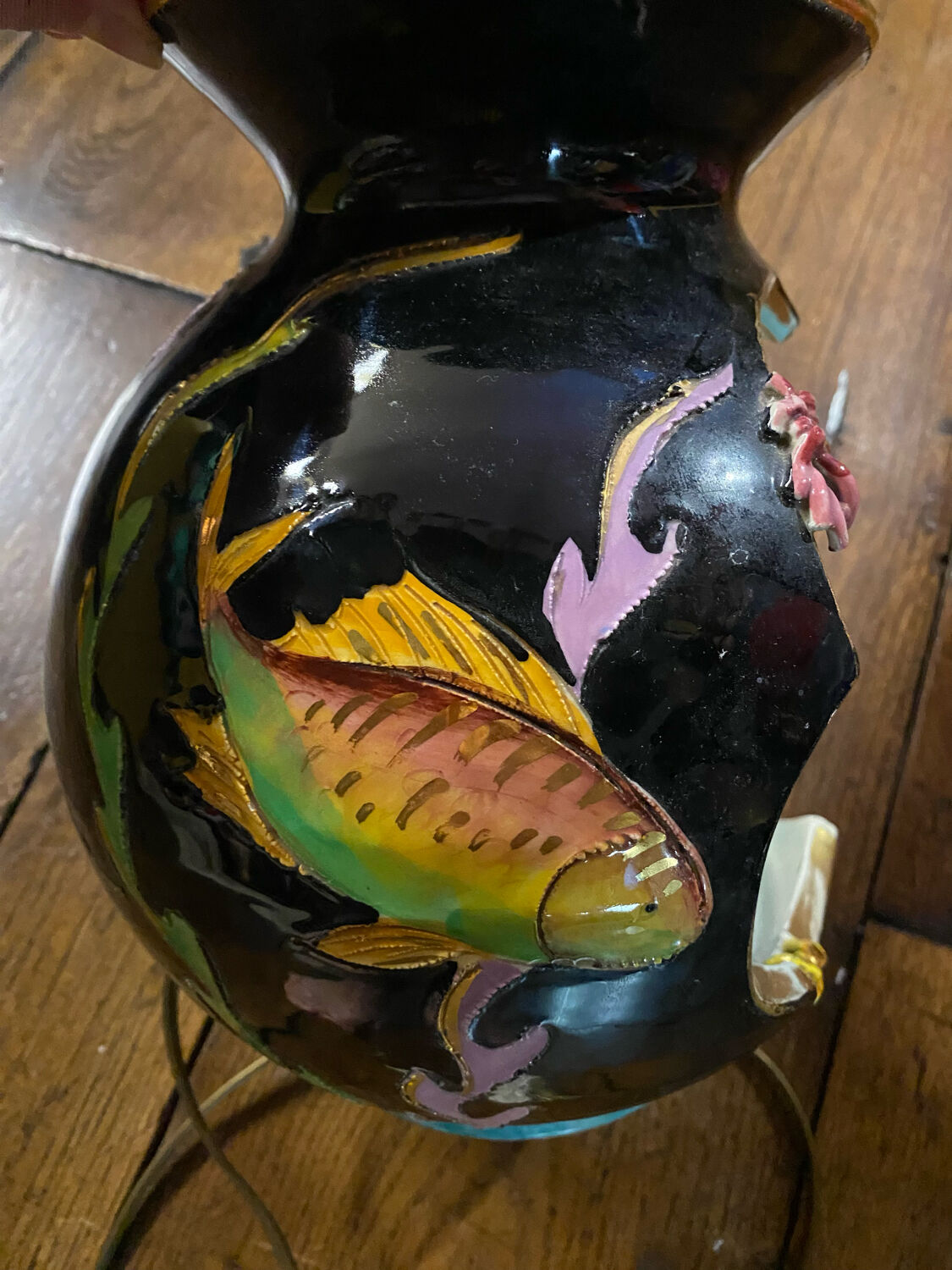 Vintage Vallauris aquarium fish table lamp