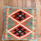 Multicolored orange afghan kilim cushion 47x47cm