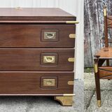 Commode scriban de marine bois laiton vintage et sa chaise