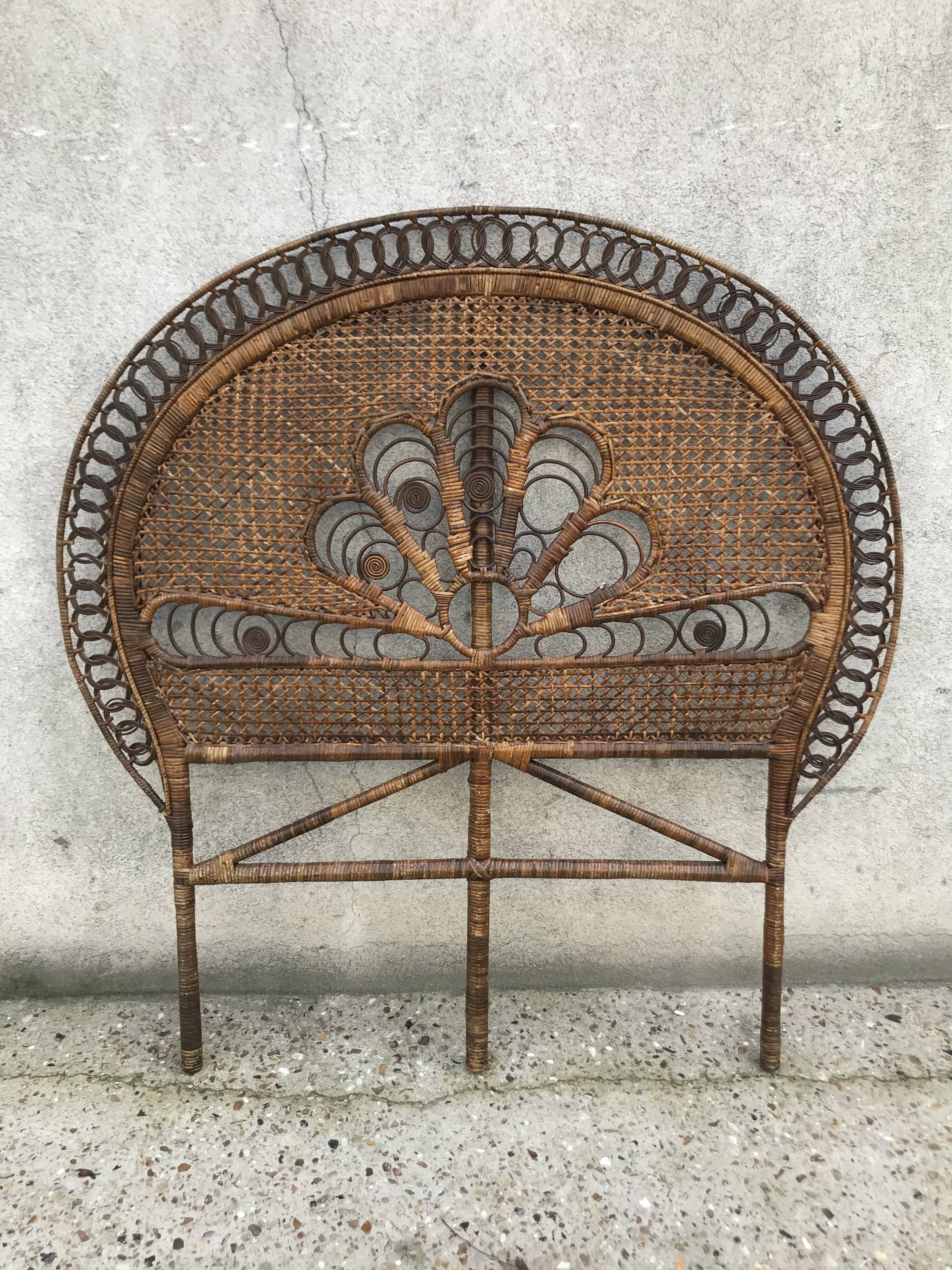 Rattan peacock headboard