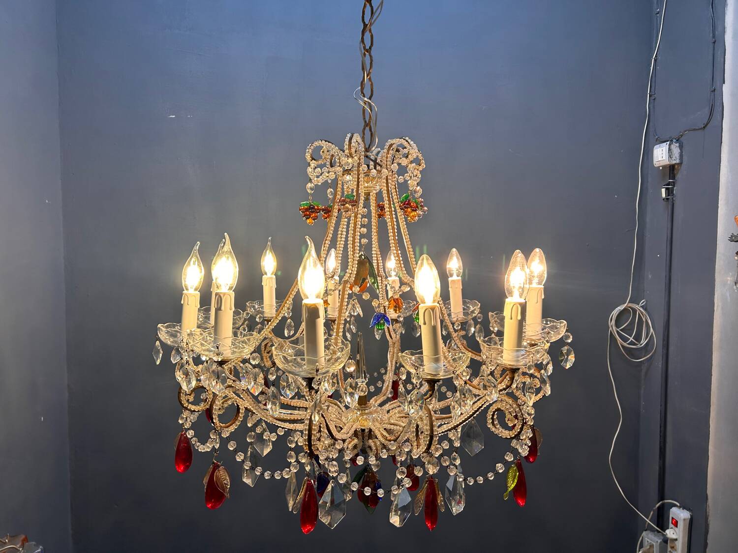 Murano Glass Fruit Crystal Beaded Chandelier, Italy, 1960s