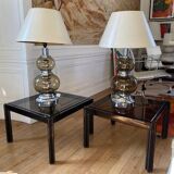 Paire de lampes en verre fumé et chrome