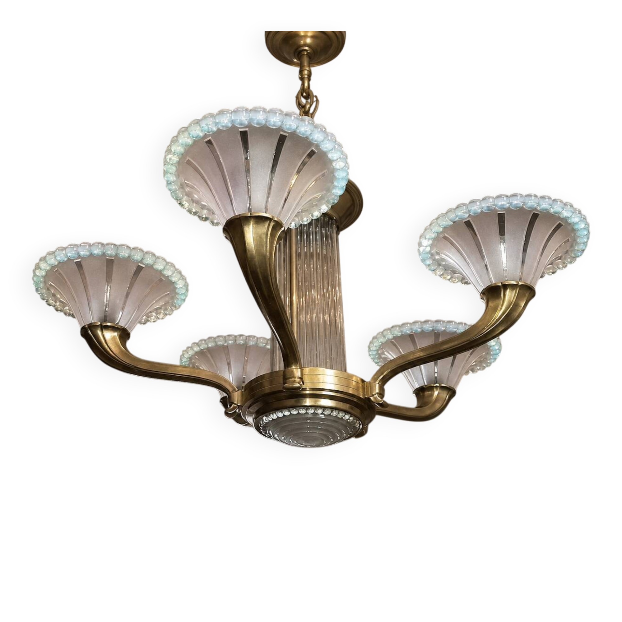 Art Deco chandelier signed Petitot opalescent glass