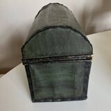 19th century popular art domed trunk box with dominoté paper and painted canvas