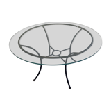 green table on wrought iron legs + 6 matching chairs