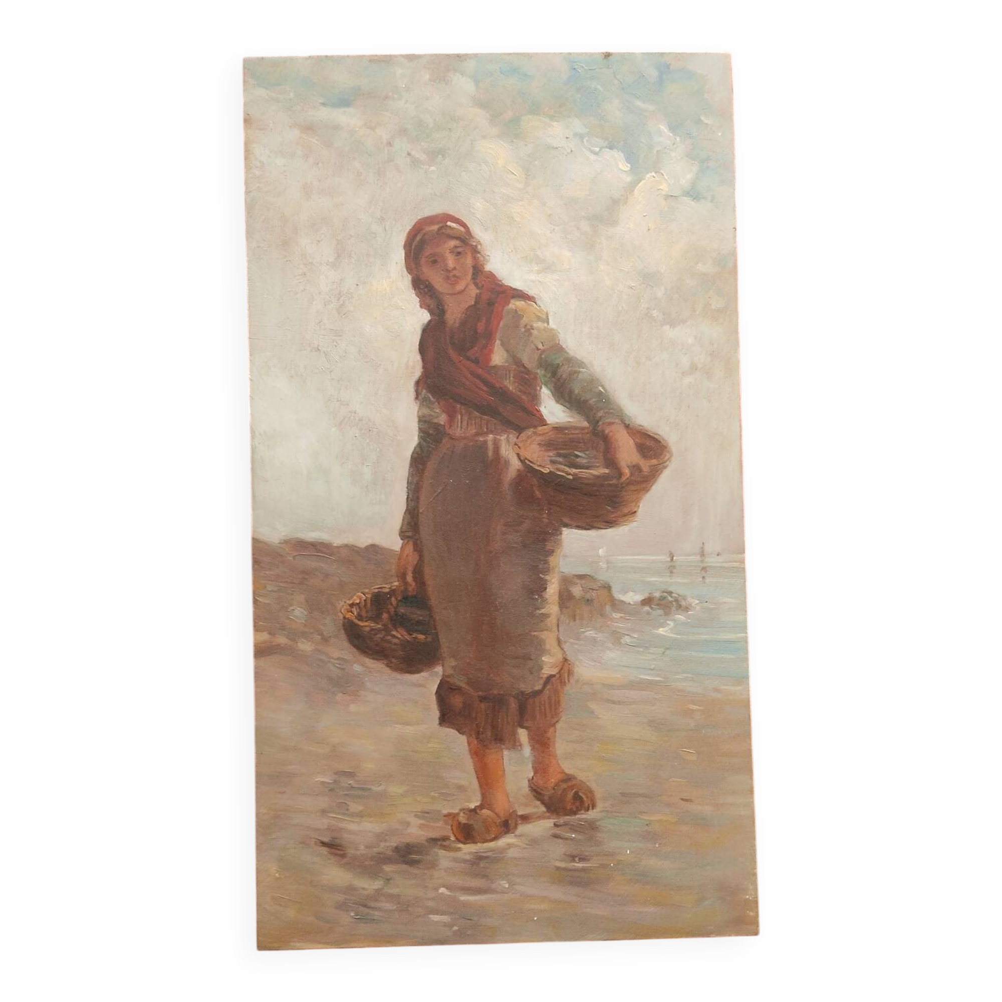 Table of a woman fishing on foot